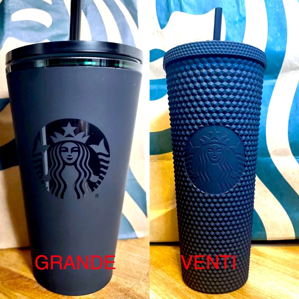 2 MATTE BLACK STUDDED STARBUCKS TUMBLER CUPS BLING